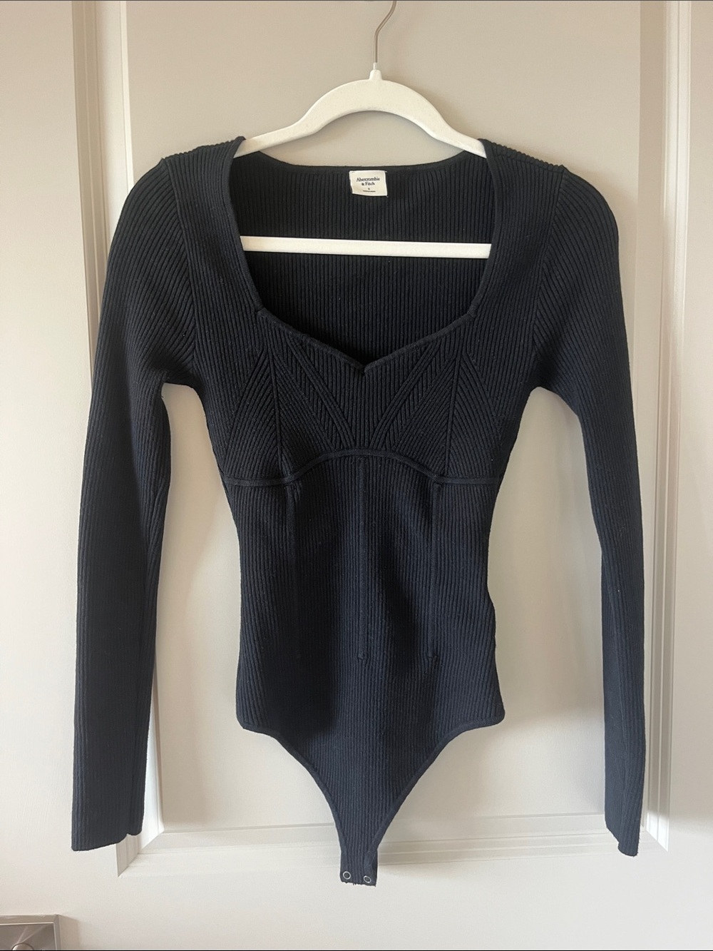Abercrombie & Fitch Black Ribbed Long-Sleeve Square-Neck Bodysuit